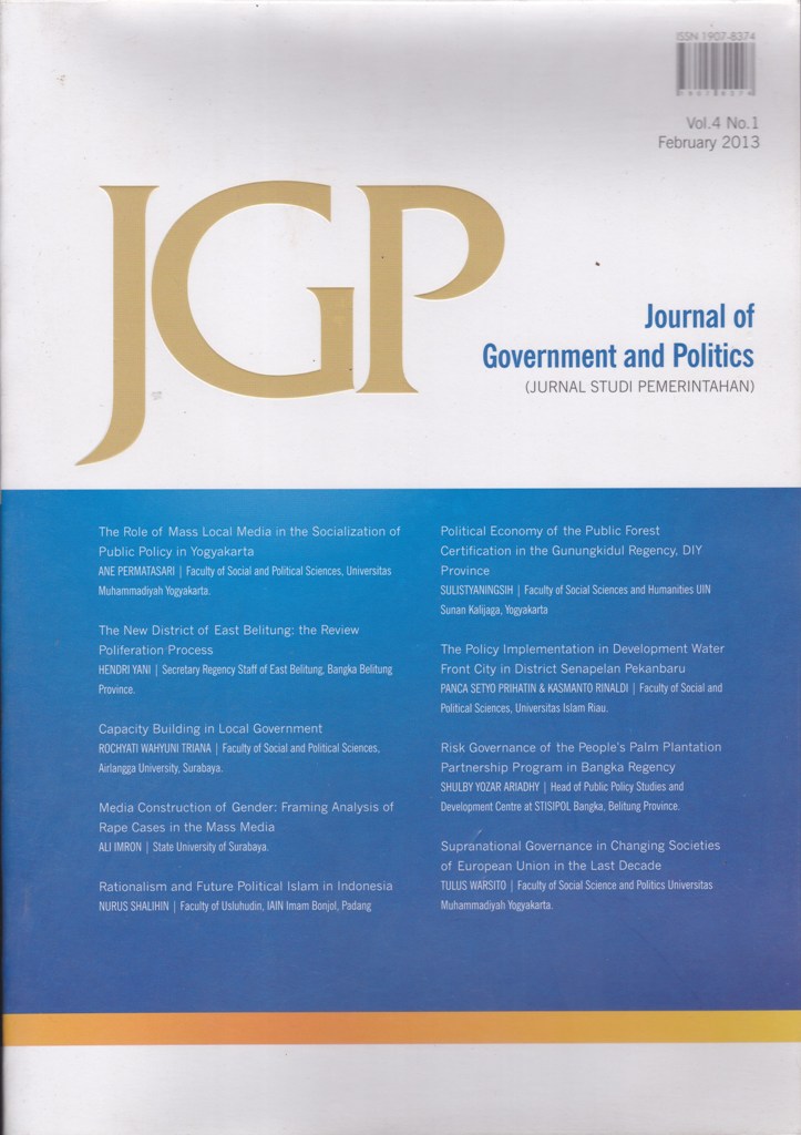 JOURNAL OF GOVERNMENT AND POLITICS ( JURNAL STUDI PEMERINTAHAN ) Vol. 4 No. 1 February 2013